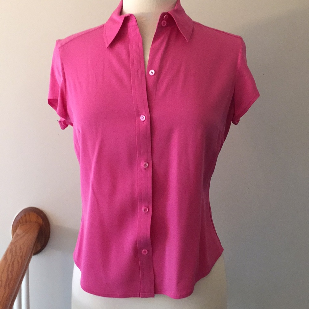 Hot Pink Silk Short Sleeve Blouse Ann Taylor PM